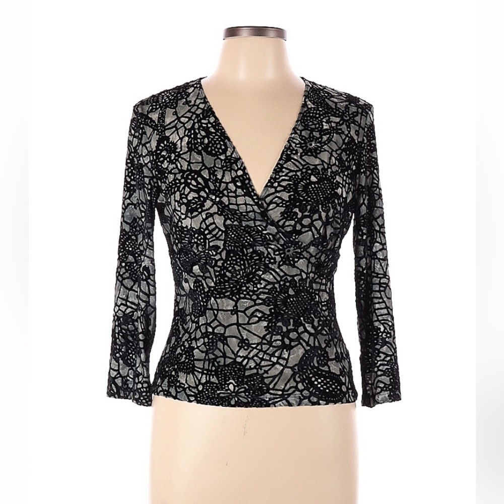 Women’s Nine West Top, Sz L, 3/4 Sleeves, Black,30.5” Ch, 22” L, fitted